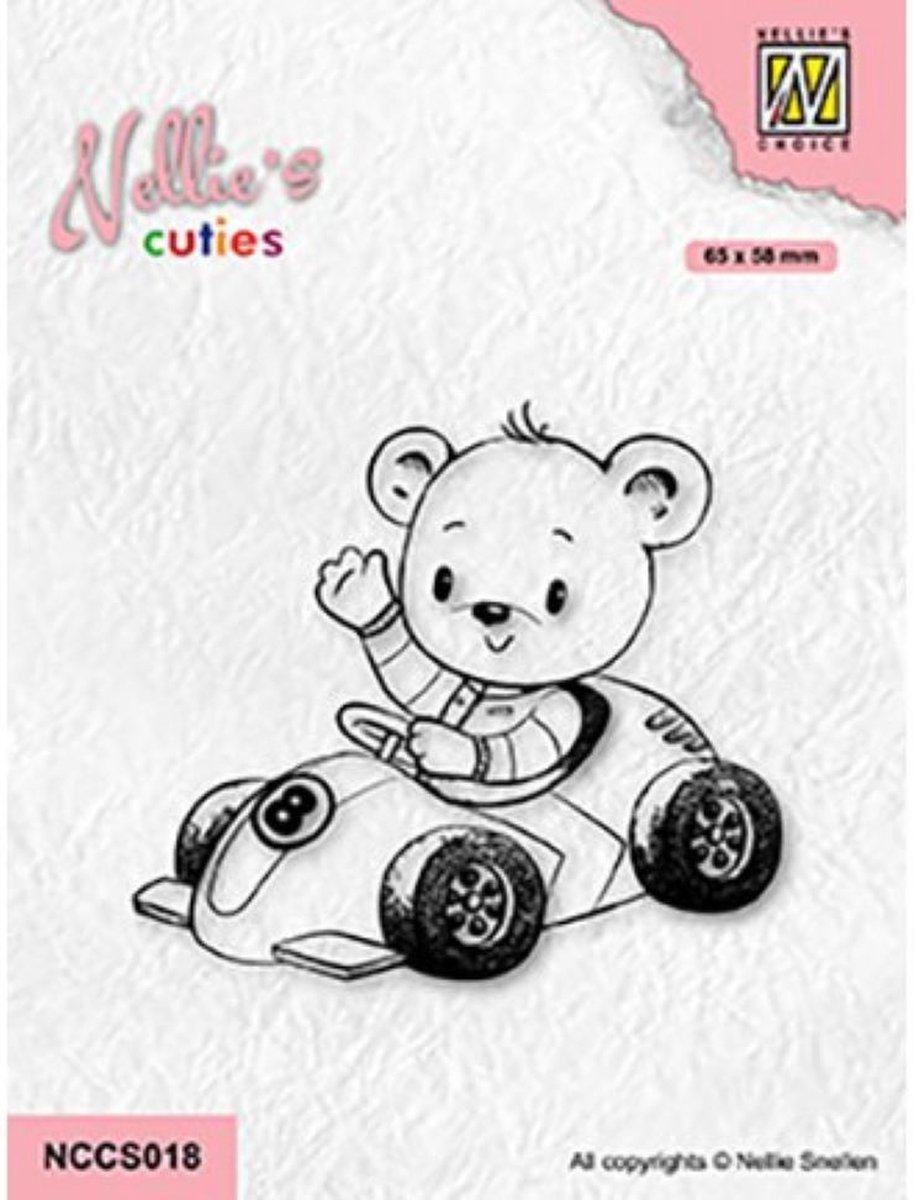 NCCS018 Nellie Snellen Clearstamp - Nellies Cuties Hi Buddy - stempel beer in auto - jongen